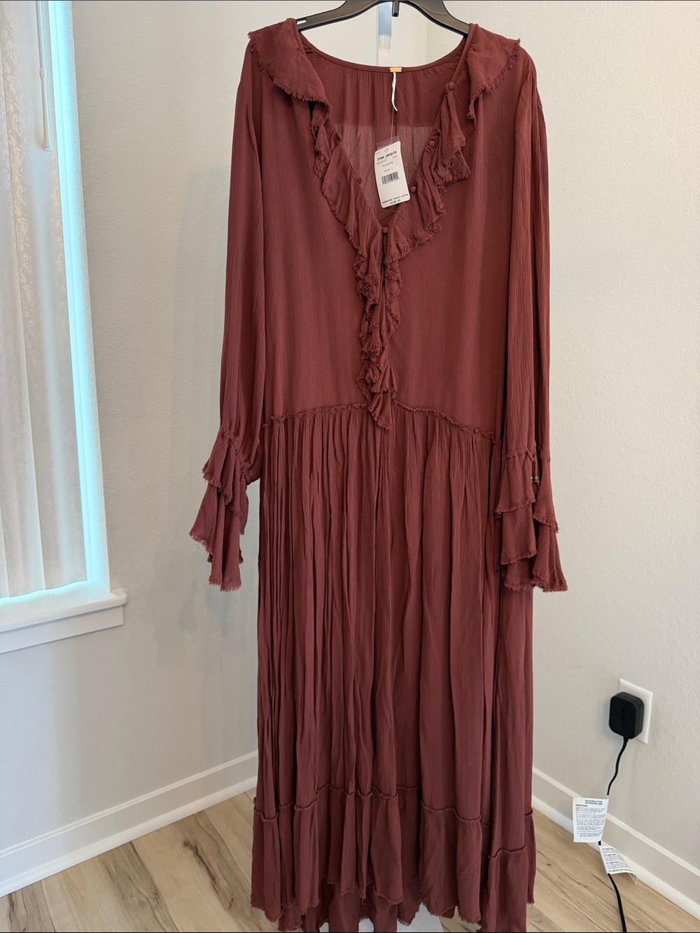Free People Rust Ruffle-Trim Maxi Dress